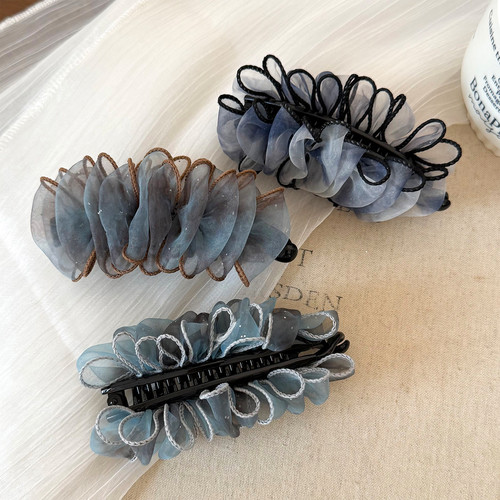 超仙气质褶皱网纱星芒女高马尾百搭轻奢高级感香蕉夹
