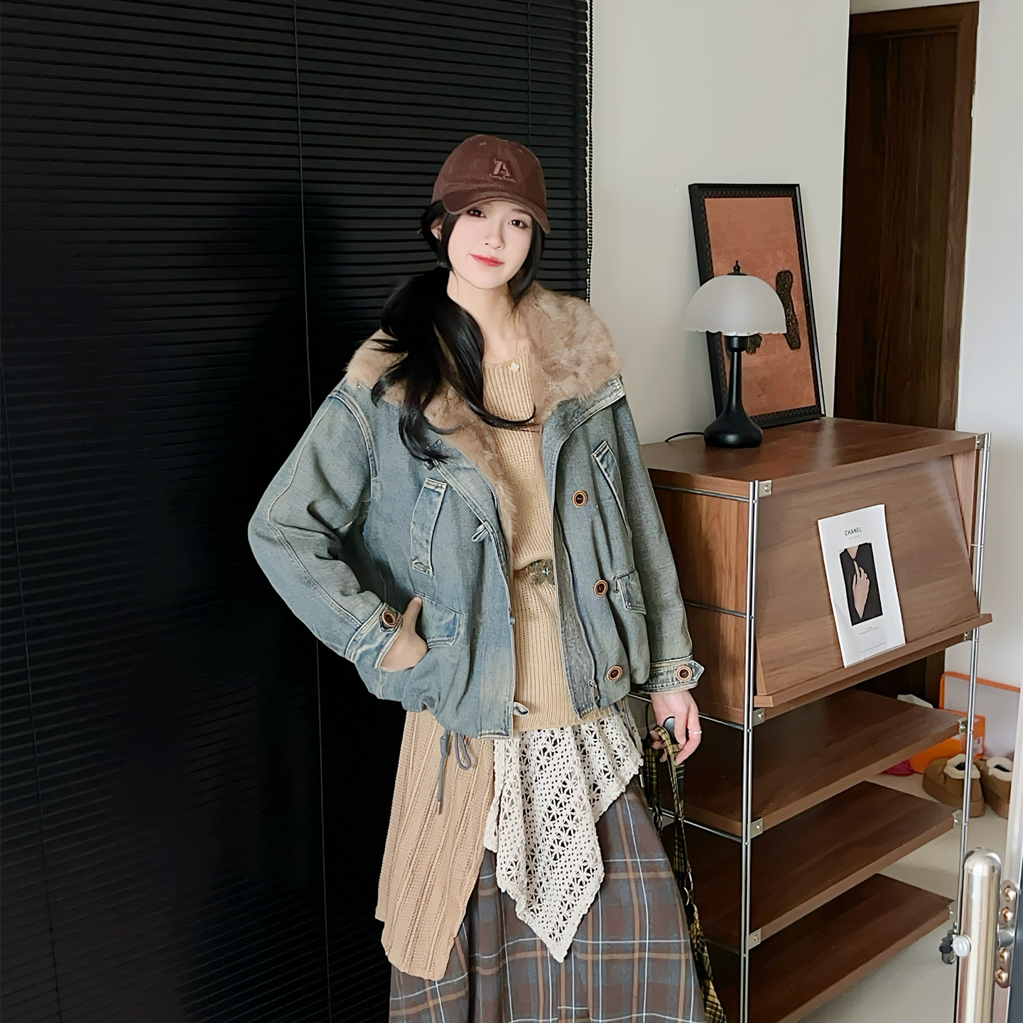 水貂大毛领皮草牛仔鹅绒羽绒服