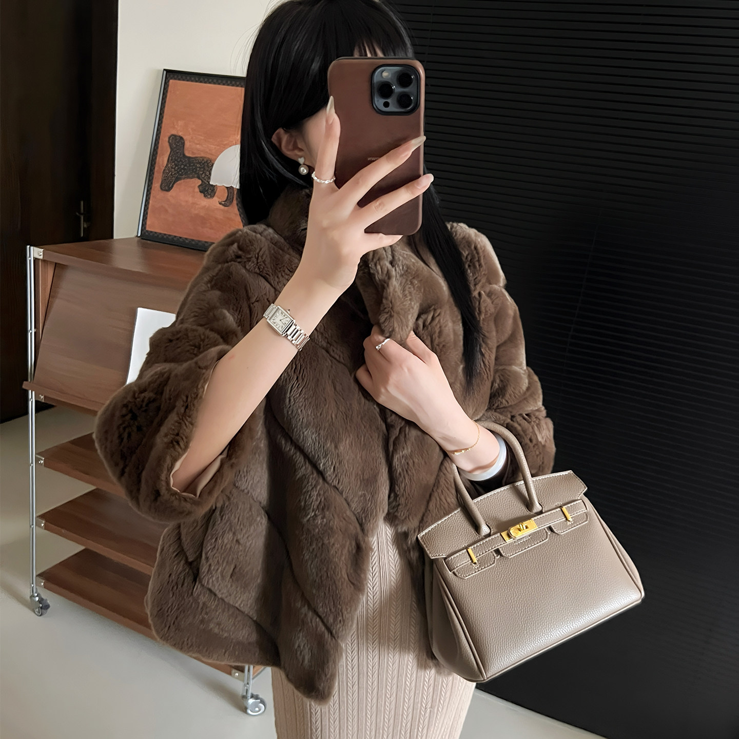 高端獭兔毛皮草外套年轻款