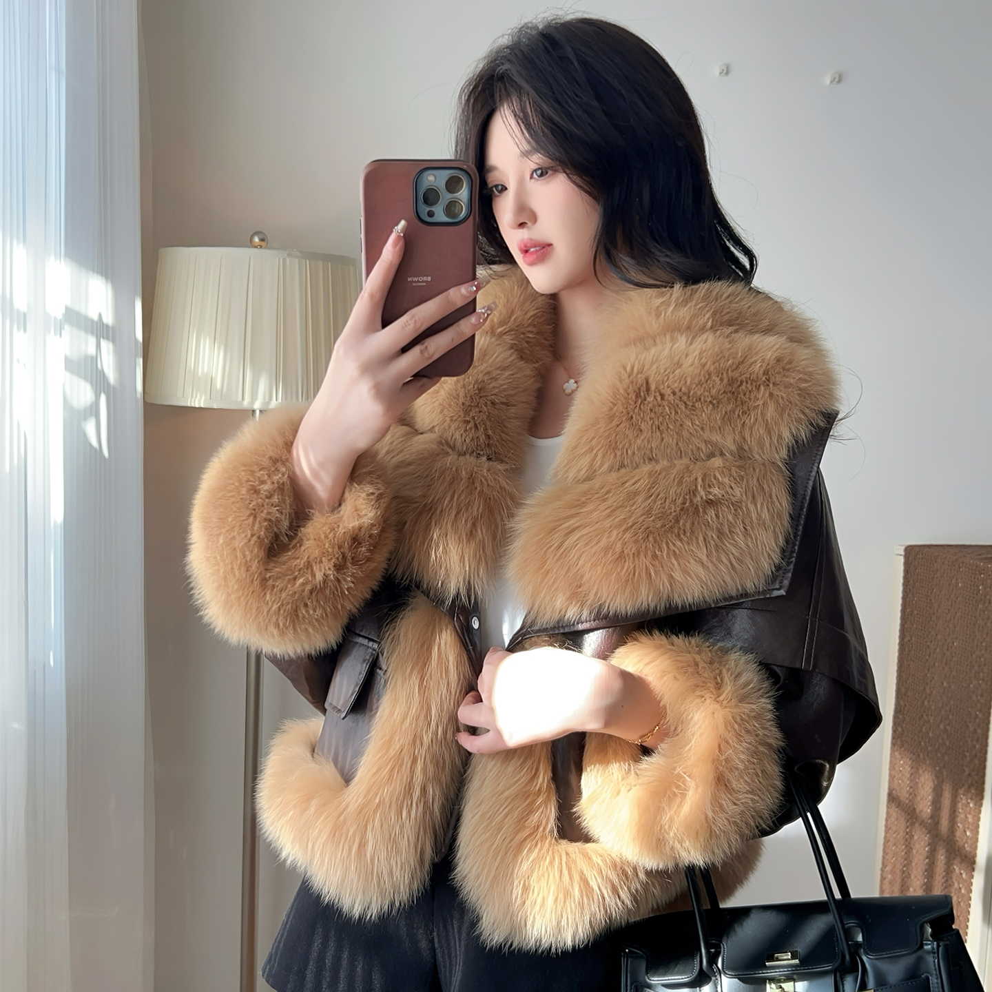 狐狸毛大翻领皮草皮衣鹅绒服