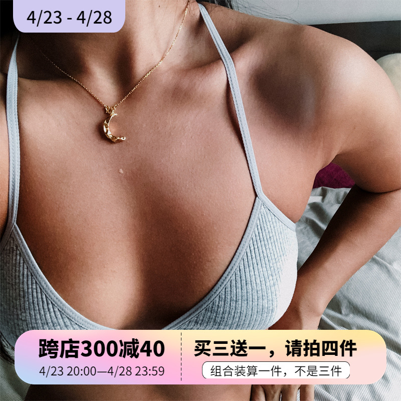 欧美bralette超薄三角杯无钢圈文胸夏螺纹深V性感棉质少女内衣女