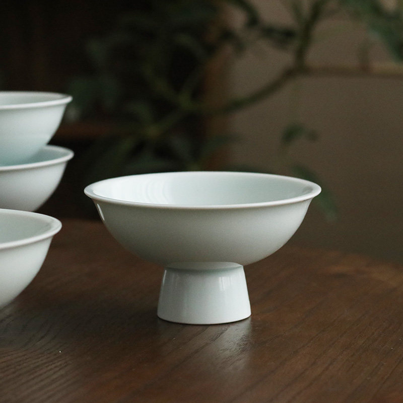 三生器物宋风宋式冰激凌碗湖田影青釉陶瓷高足点心碗中式