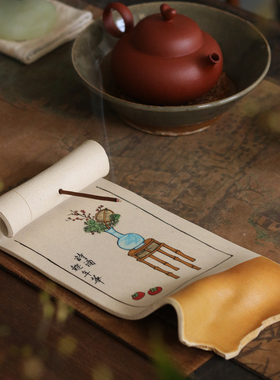 新品虎城老师手工手绘清供香插壶承挂画装饰画彩绘