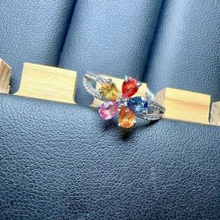 天然彩兰宝戒指3乘4 925银精工镶嵌彩宝首饰