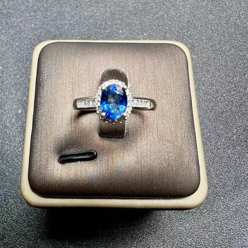 天然蓝宝石戒指5乘7 1克拉925银精工镶嵌天然彩宝首饰