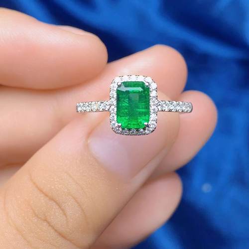 18k金天然木作色祖母绿戒指5乘7方天然彩宝首饰