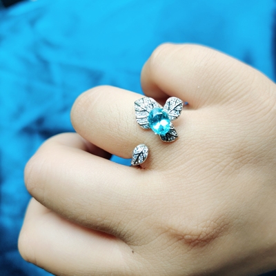 天然磷灰石戒指帕拉伊巴色 925银精工镶嵌精品珠宝首饰