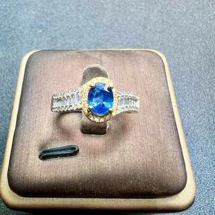 天然无烧皇家蓝蓝宝石戒指5乘6S925银精工镶嵌彩宝首饰