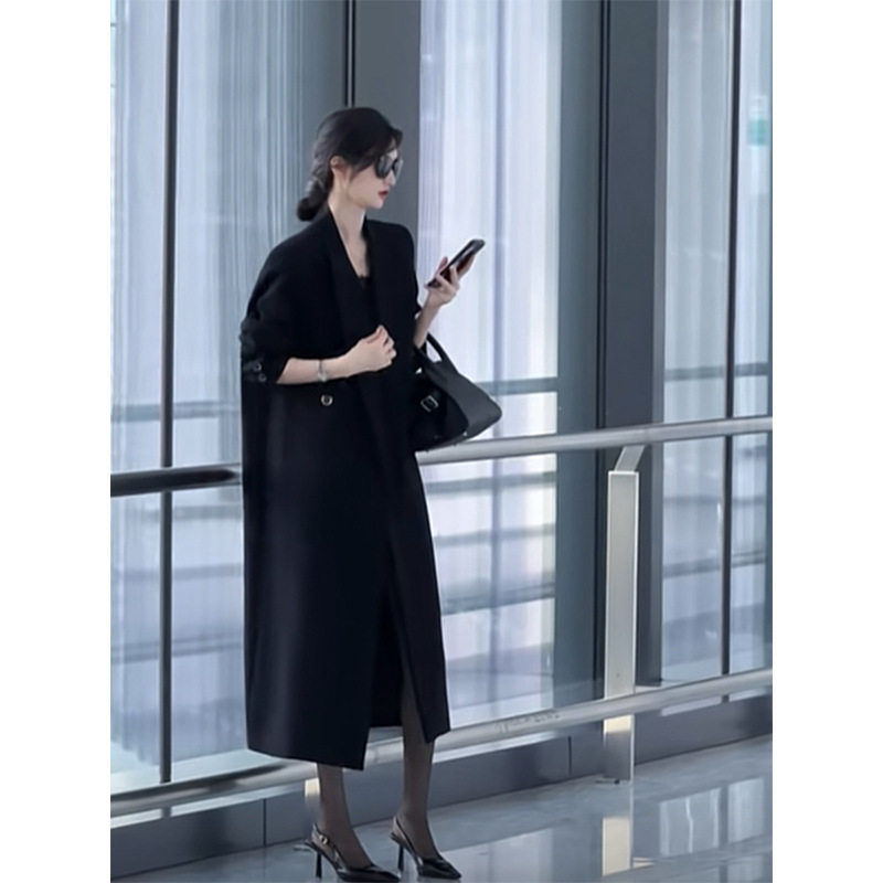 爆款春秋大码女装长款西装风衣外套女胖mm宽松百搭2606