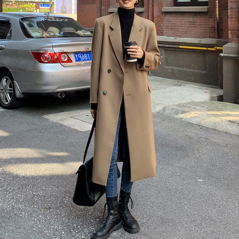 秋季新款大码女装长款西装外套女胖mm新款韩版宽松风衣外套92189
