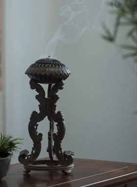 千瓣莲三足紫光檀纯铜鼎炉