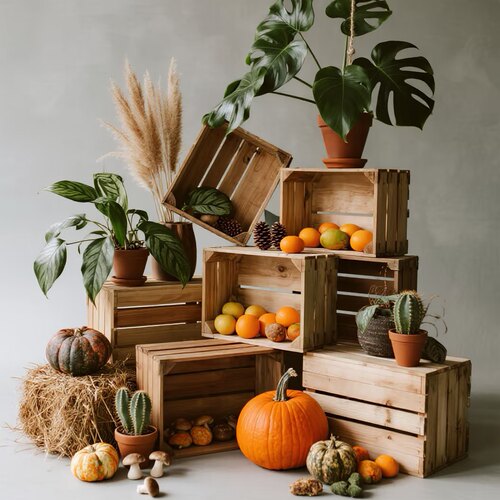 超市水果陈列活动造景森系实木箱