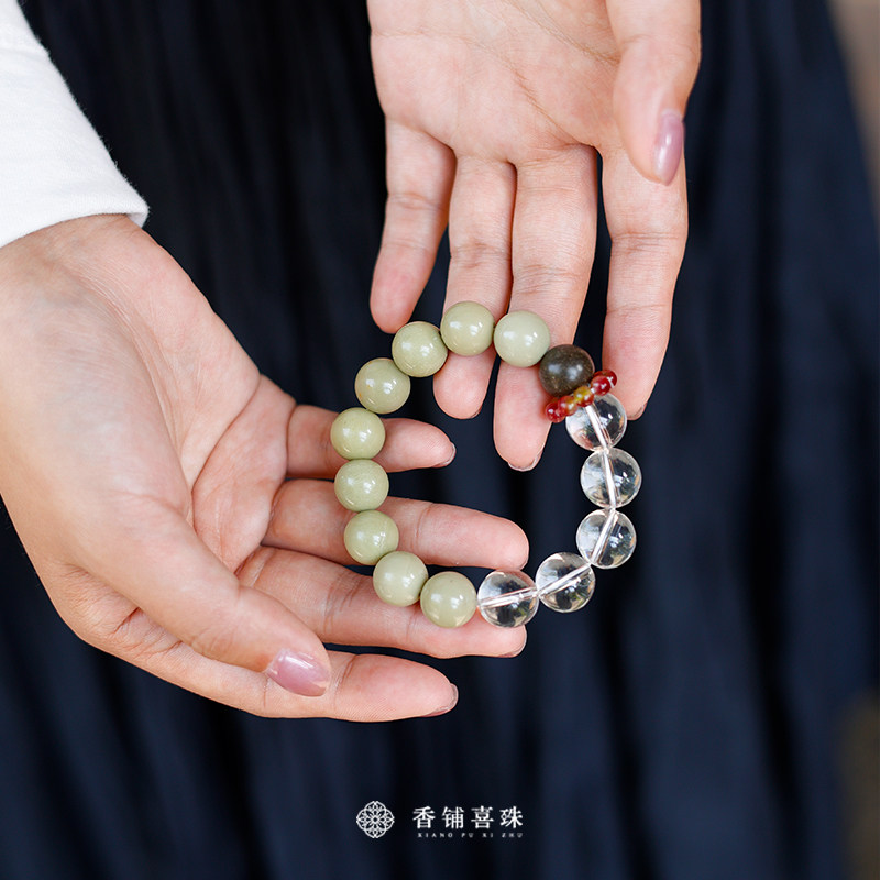 【春浅】净夏香珠手串绿色系合香珠牛油果阿拉善红纹玉髓手串