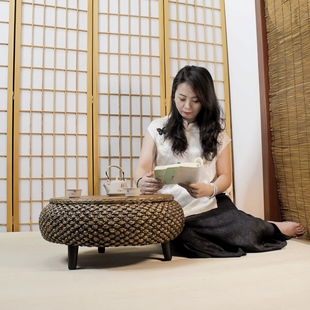 藤收纳飘窗桌小炕几榻榻米阳台茶几卧室家用禅意小茶桌窗台桌子