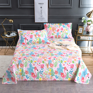 清新加厚纯棉老粗布床单加大炕单单件帆布睡单三件套粉色卡通床笠