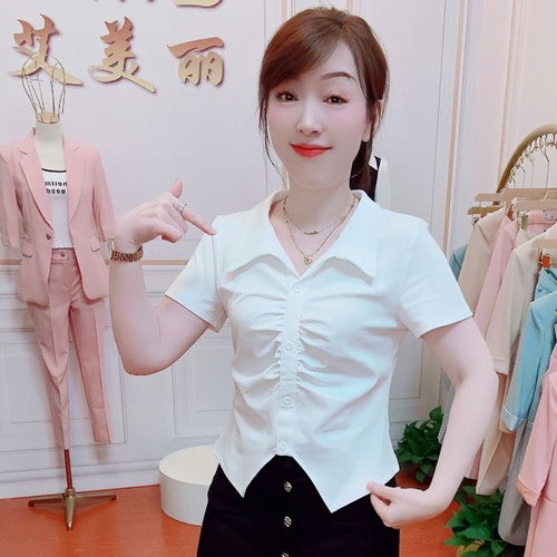 polo领210g显瘦针织棉女时尚短袖