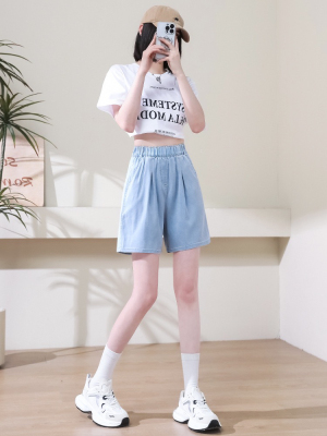 天丝牛仔短裤女2025新款夏季薄款高腰显瘦大码胖mm冰丝五分裤夏天