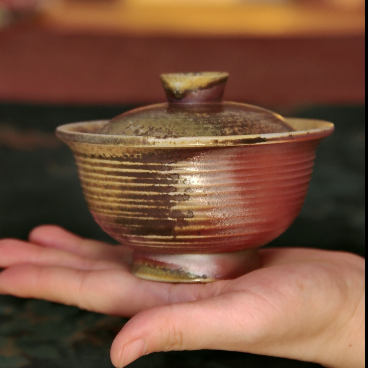 林峰老师 宽口主人大盖碗 6号  口径11总高9容量170ml盖碗 黄陶