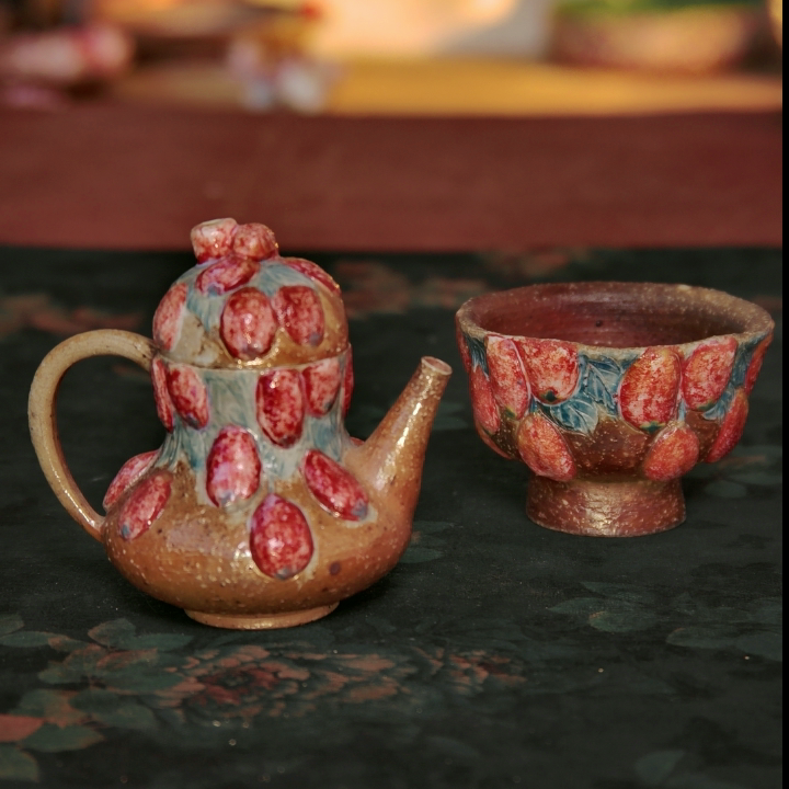 禾木老师 150ml 红果果茶壶杯组223号 柴烧茶壶