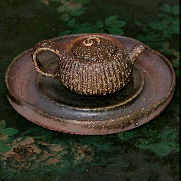 花口双岛壶承18.5CM  3号 （不含壶）林峰老师柴烧 壶承 果碟