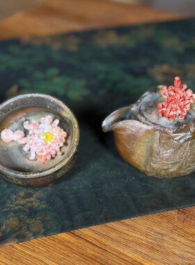 红菊花爆裂宝瓶杯组99号 柴烧宝瓶壶 周华彬老师