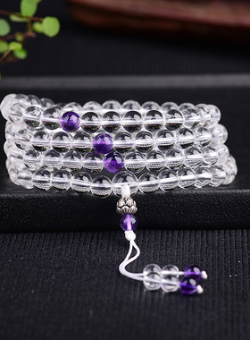 天然白水晶手链男女佛珠情侣