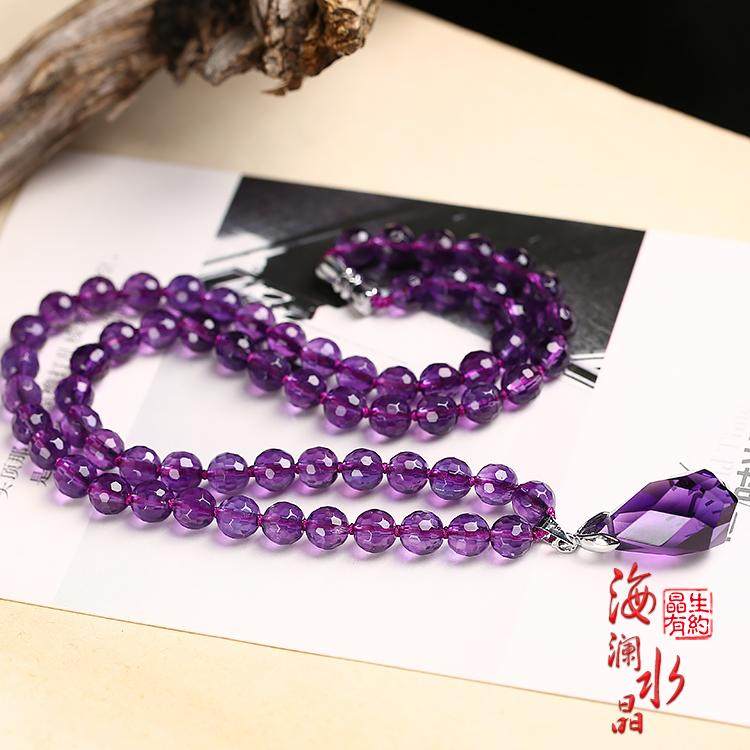 紫水晶项链女男 天然乌拉圭紫晶项链128刻面项链项坠水晶饰品礼物