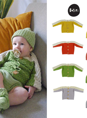 折扣款 现货西班牙Bayiri 婴儿有机纯棉针织开衫拼色毛衣短裤