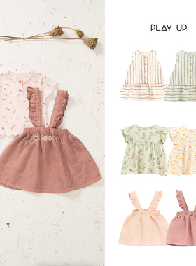 折扣款 现货葡萄牙Play Up 女童纯色碎花有机棉连衣裙长裙