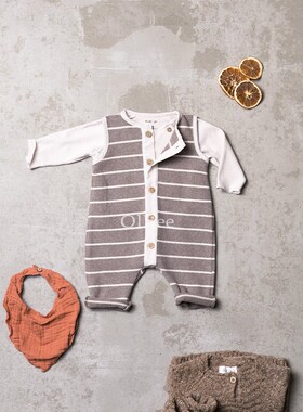 折扣款 现货葡萄牙Play Up 婴儿有机棉连体衣按扣条纹粉紫色连体