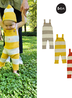 折扣款 现货西班牙Bayiri 婴儿有机纯棉背带长裤连体裤条纹