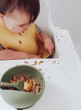 现货 美国Ali Oli宝宝辅食碗硅胶吸盘防摔训练碗儿童餐盘饭勺