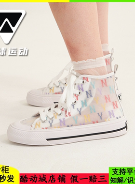 国内现货MLB男女新款高帮复古透明运动老花帆布休闲鞋3ACVCMM2N