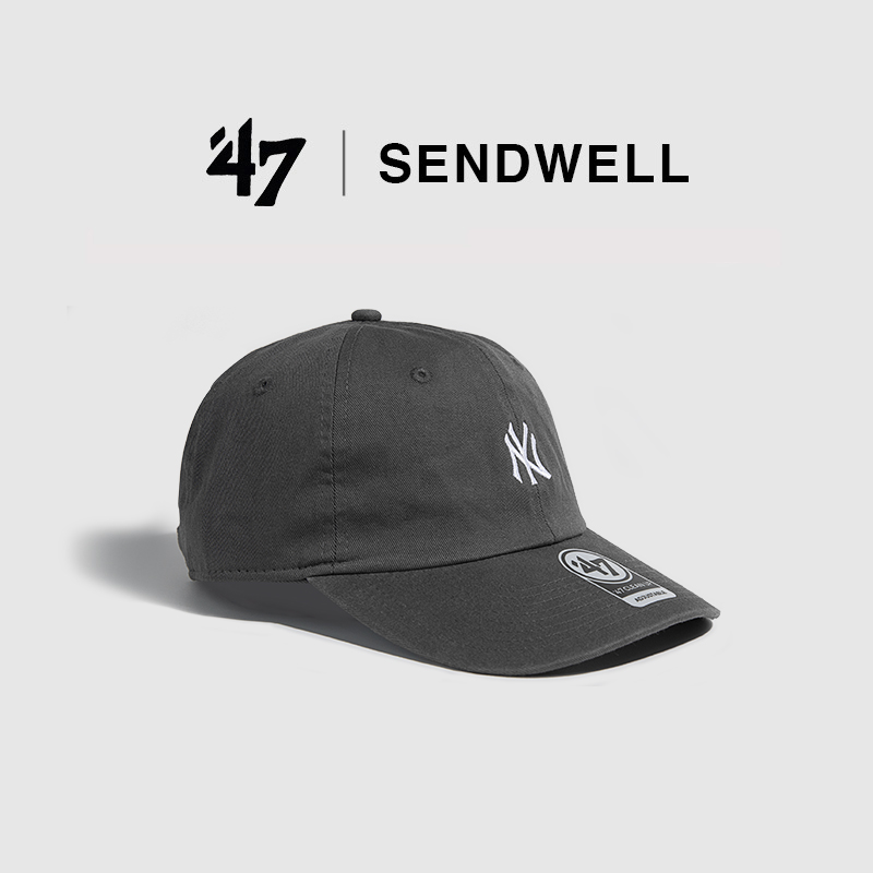 47brand 软顶棒球帽灰色小标ny字母弯檐帽22新款女帽刺绣鸭舌帽男