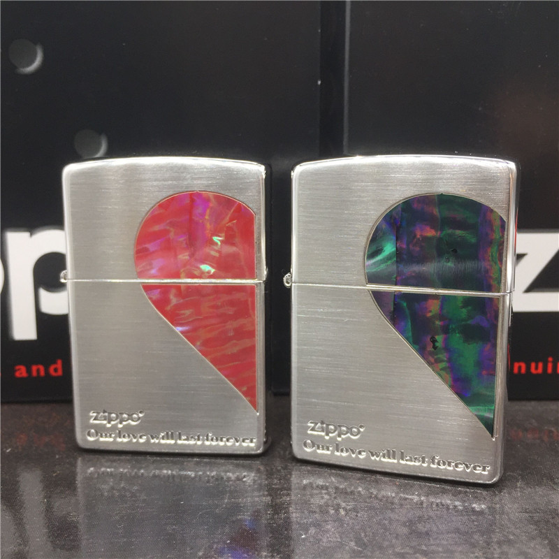 zippo打火机正品美国原装情人心爱心镶嵌彩色艺术贝壳机 个性礼物