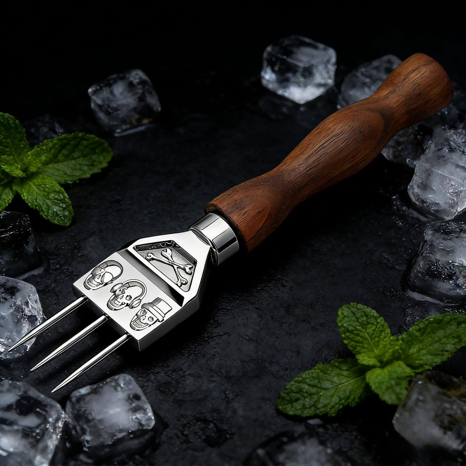 创意三头骷髅头款冰叉冰锥凿圆冰球碎冰调酒工具酒吧用品其它酒具