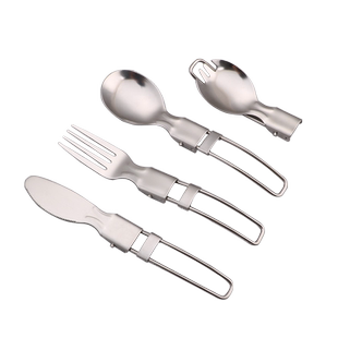 304不锈钢折叠刀叉勺户外野营便携式餐具随身折叠沙拉勺筷子套装