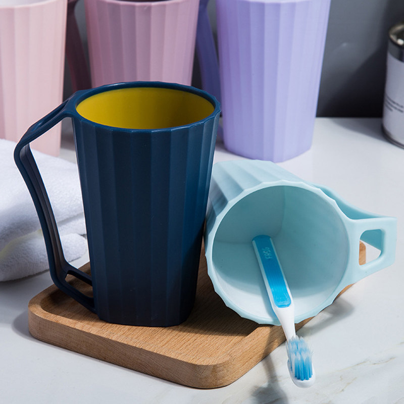 带手柄漱口杯北欧简约洗漱杯双色情侣刷牙杯旅行塑料杯可爱漱口杯