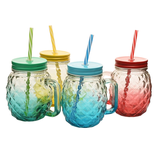 公鸡杯梅森玻璃把杯燕麦果汁杯冷饮杯带孔盖杯吸管杯水杯牛奶杯子