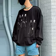Unique and Moody Style, Rich Second-Generation Erd Spring and Autumn Long-Sleeve Patchwork Printed Crew Neck Sweatshirt for Men, Deconstructed Style