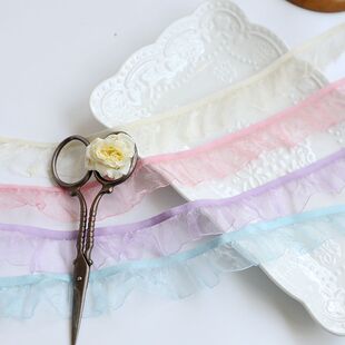 彩色宽3cm单边木耳雪纱花边弹力带娃娃衣服装饰辅料家纺镶边材料