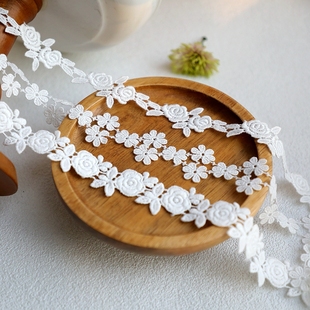 棉线蕾丝花边辅料装 旗袍材料 饰蕾丝白色玫瑰花边布艺手工DIY服装