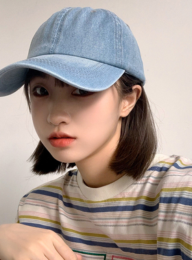 WN浅蓝色牛仔鸭舌帽女秋冬韩版ins显脸小棒球帽时尚百搭帽子男潮