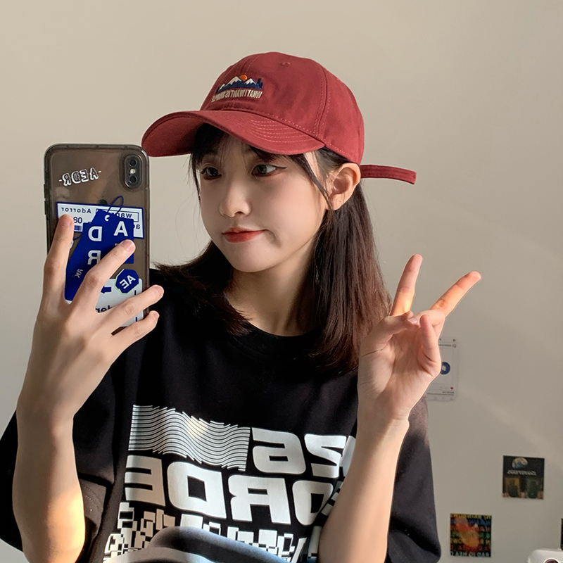 日系复古鸭舌帽酒红色软顶棒球帽