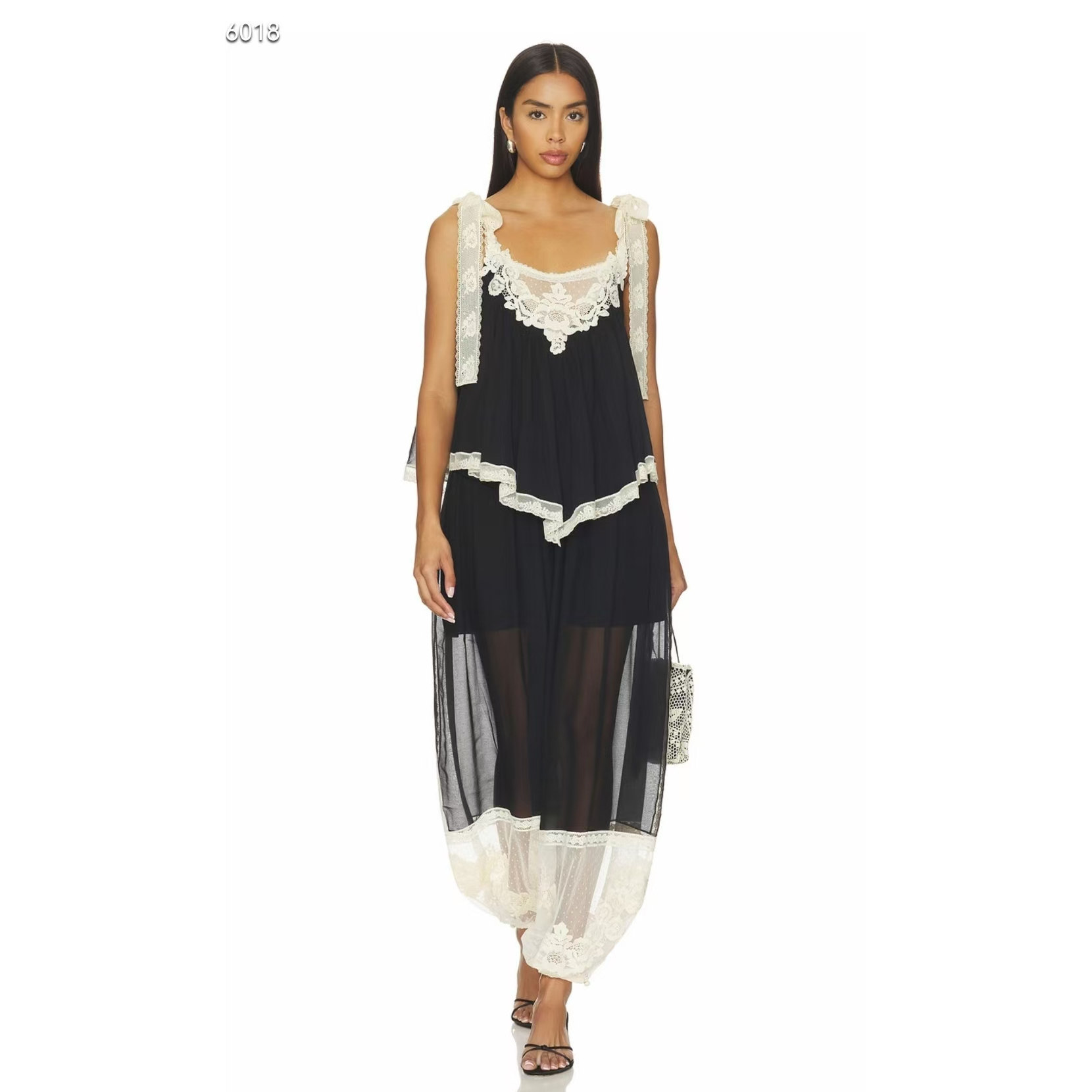 thumbnail for 26 Summer New Black Lace Spaghetti Top with Shorts Harem Pants Set