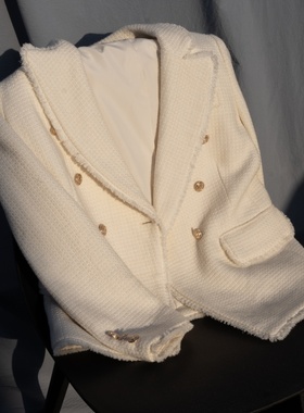 小香风外套女2025新款春秋款高端白色修身西服气质高级感西装8806