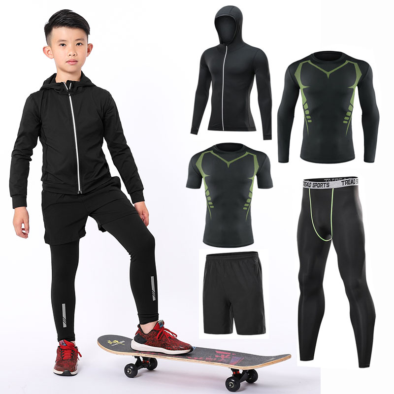 儿童紧身衣训练服套装长袖健身服男弹力运动跑步篮球足球打底速干