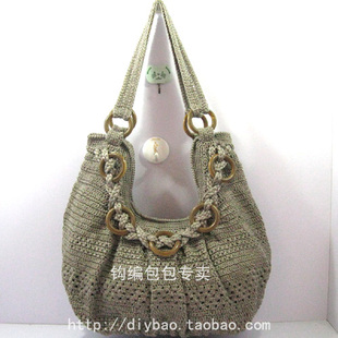 树皮灰5环摺皱单肩包 手工艺包 钩包材料 钩包教程 钩编包