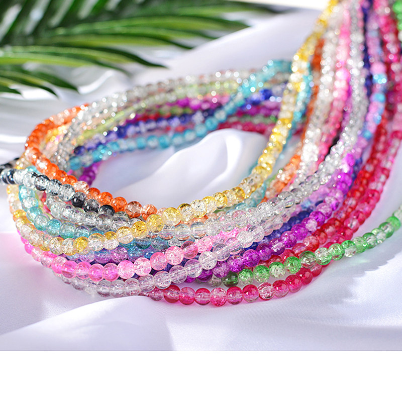 6mm 爆花珠玻璃珠 裂纹珠七彩珠碎花珠