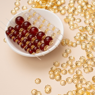 18k包金镂空花托保色花帽珠托隔珠片DIY串首饰品手链隔片散珠配件